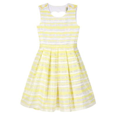 Yumi Girl Yellow Organza Stripe Heart Cut Out Dress